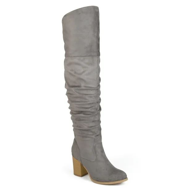 Brinley Co. Women's Extra Wide Calf Ruched Stacked Heel Faux Suede Over-the-knee Boots - Walmart.... | Walmart (US)