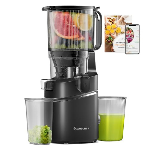 AMZCHEF Juicer Machines, 5.8" Extra Self-Feeding Cold Press Juicer for Whole Vegetable & Fruit, Juice Extractor Machine with Large Auger & Triple Strainers, Easy to Clean, High Juice Yield, Black | Amazon (US)