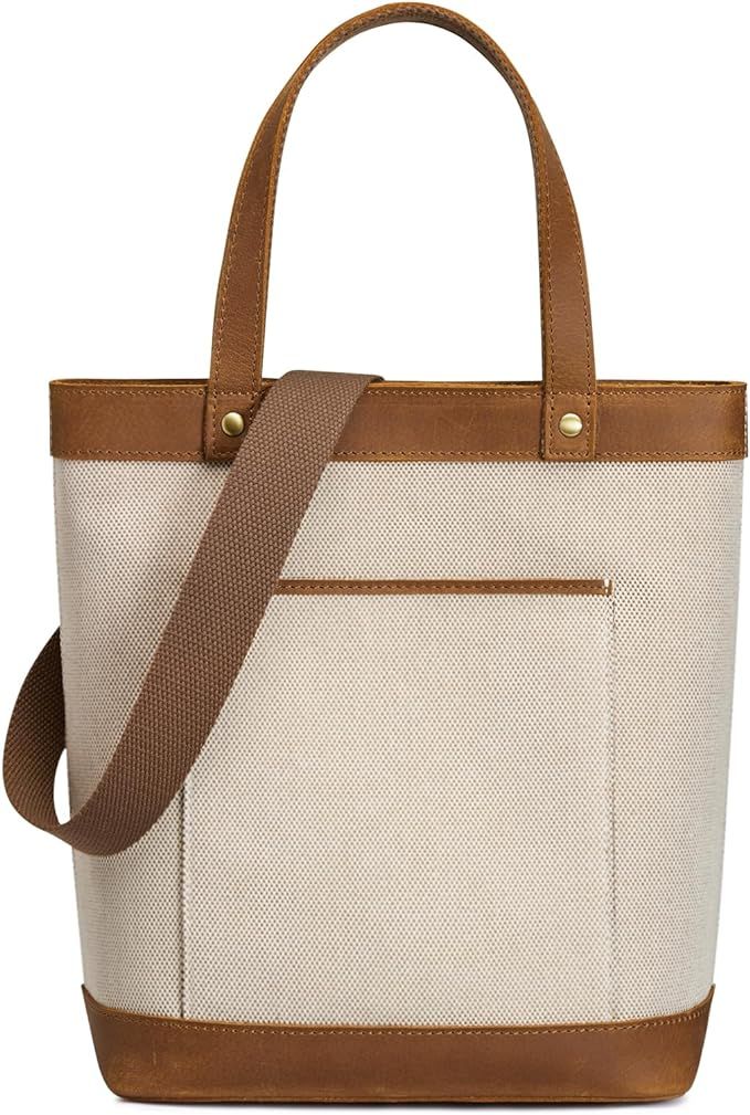 S-ZONE Canvas Leather Tote Bag for Women Designer Crossbody Handbag Satchel Shoulder Purses Top H... | Amazon (US)