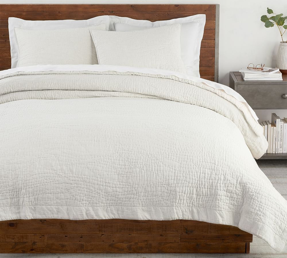 Classic Ivory Belgian Flax Linen Handcrafted Quilt, Full/Queen | Pottery Barn (US)