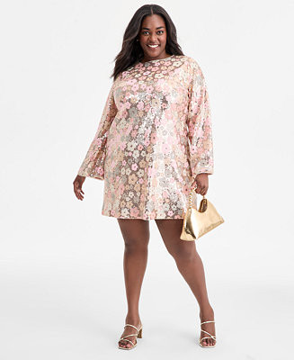 Trendy Plus Size Floral Sequin Embellished Shift Dress, Macy's Exclusive | Macy's