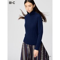 Uniqlo - Heattech Extra Warm Cashmere Blend Turtleneck T-shirt - Navy - L | Uniqlo NL