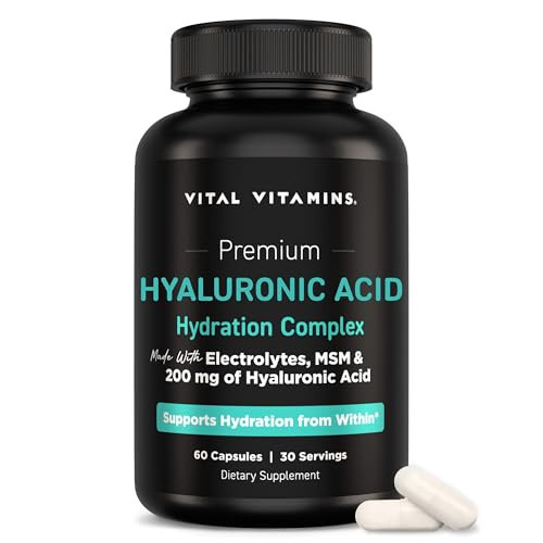 Vital Vitamins Hyaluronic Acid Supplement Hydration Complex - with Hyaluronic Acid, MSM, Vitamin C, Coconut Water Powder, & Silica - Skin Hydration Supplements - Non-GMO - 60 Capsules, 30 Servings | Amazon (US)
