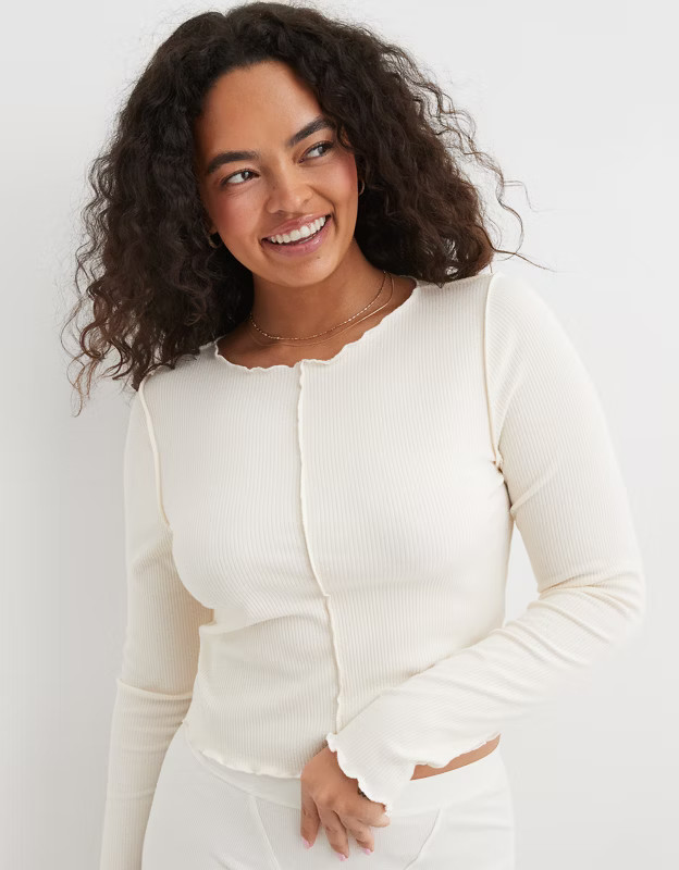 Aerie Long Sleeve Cropped Seam T-Shirt | Aerie