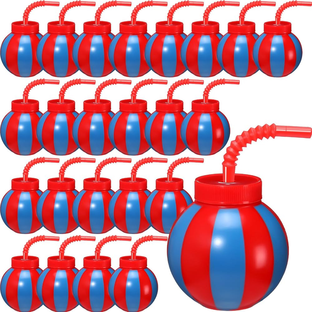 Amyhill Circus Carnival Party Favors Circus Ball Plastic Cups with Straws and Lids, 10 oz Fun Cir... | Amazon (US)