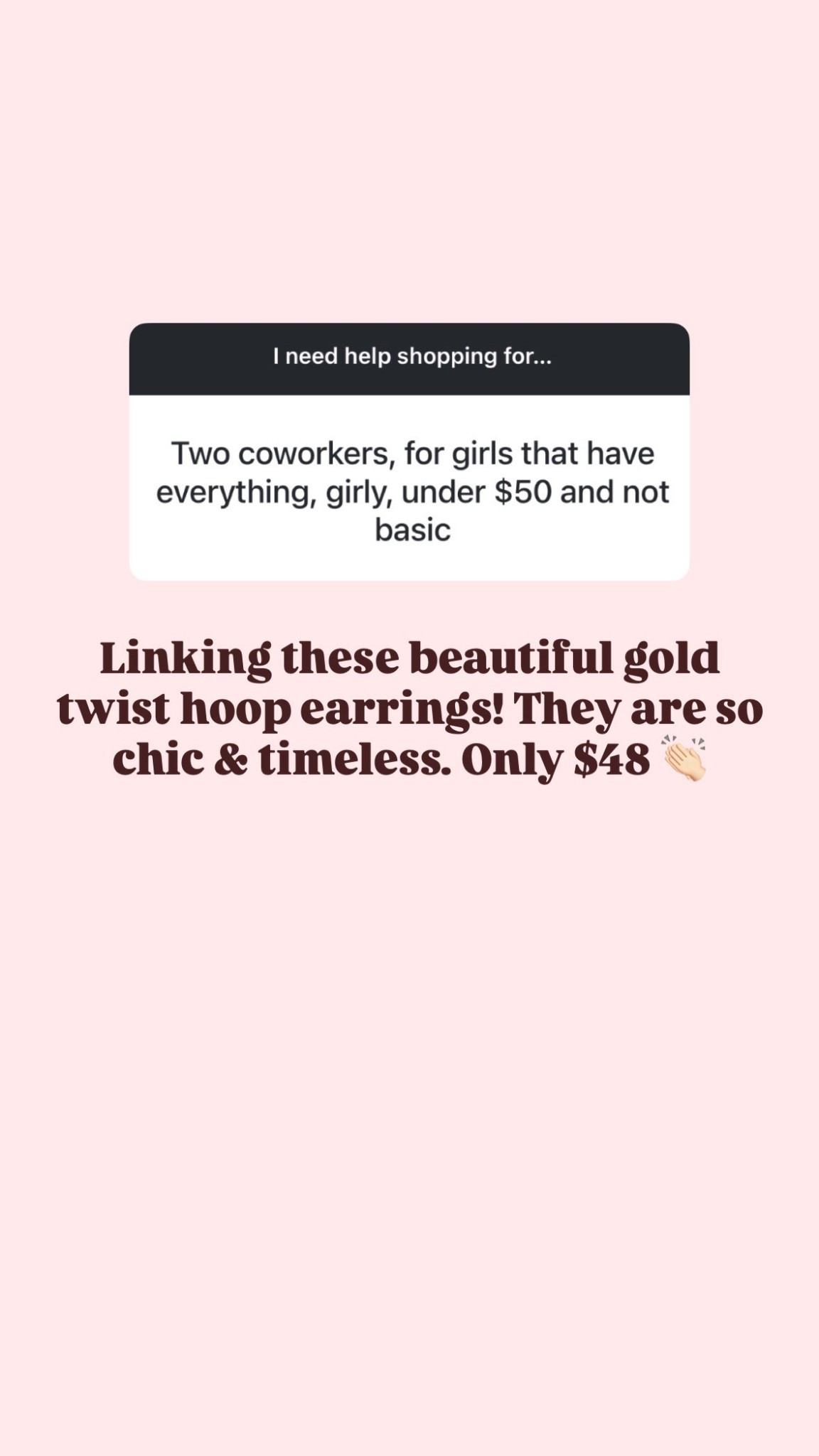 These classic gold twist hoops are something any girl would love! They are timeless and an everyday staple earring! Also, they are under $50!

Loverly Grey, gift ideas under $50, coworker gifts, white elephant gifts, favorite things party, gold hoops, everyday jewelry 

#LTKGiftGuide #LTKFindsUnder50