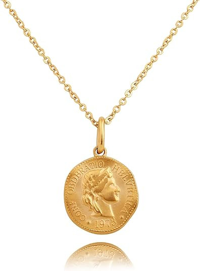 callalove 18K Gold Plated Coin Necklace Vintage Medallion Coin Pendant Round Circle Disk Dainty N... | Amazon (US)