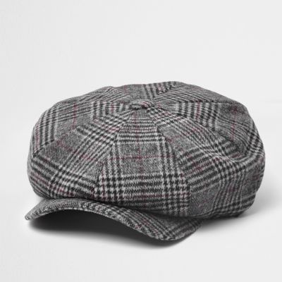 Grey check baker boy hat | River Island (UK & IE)