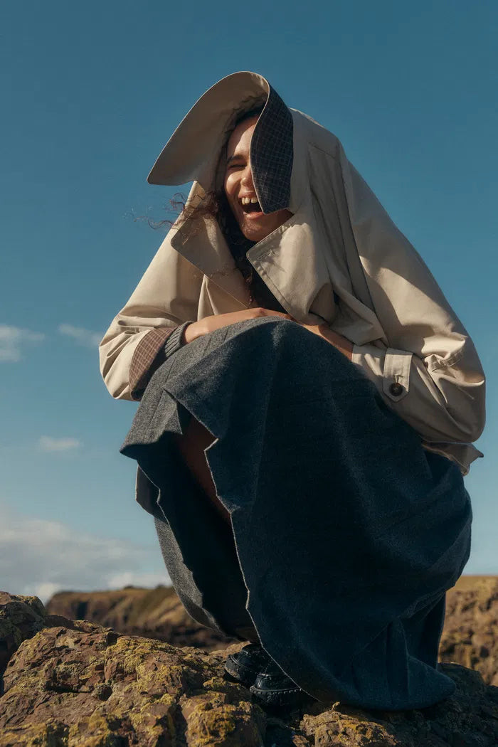 Catelo Double Breasted Leather Belted Short Trench Coat in Wrinkle Res | Fabrique