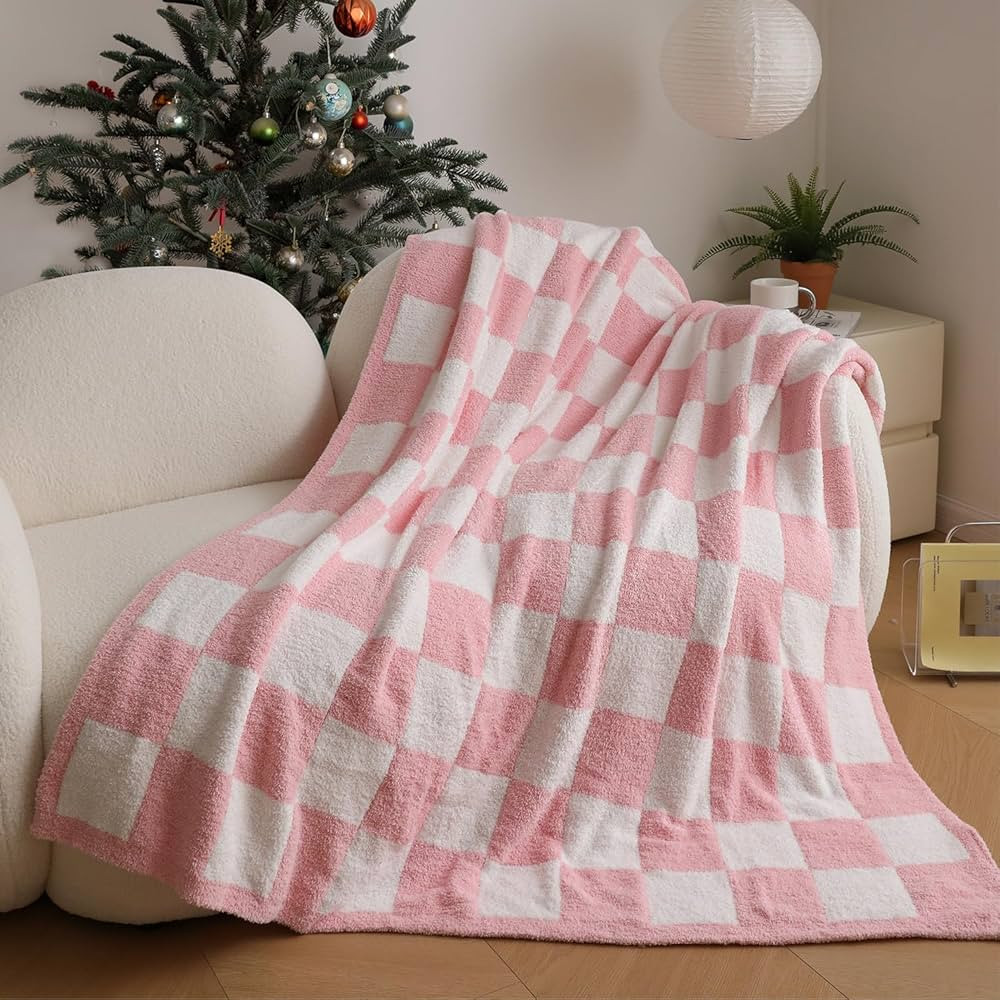 MH MYLUNE HOME Ultra-Soft Checkered Blanket Red Microfiber Checkerboard Blanket Reversible, Plaid... | Amazon (US)