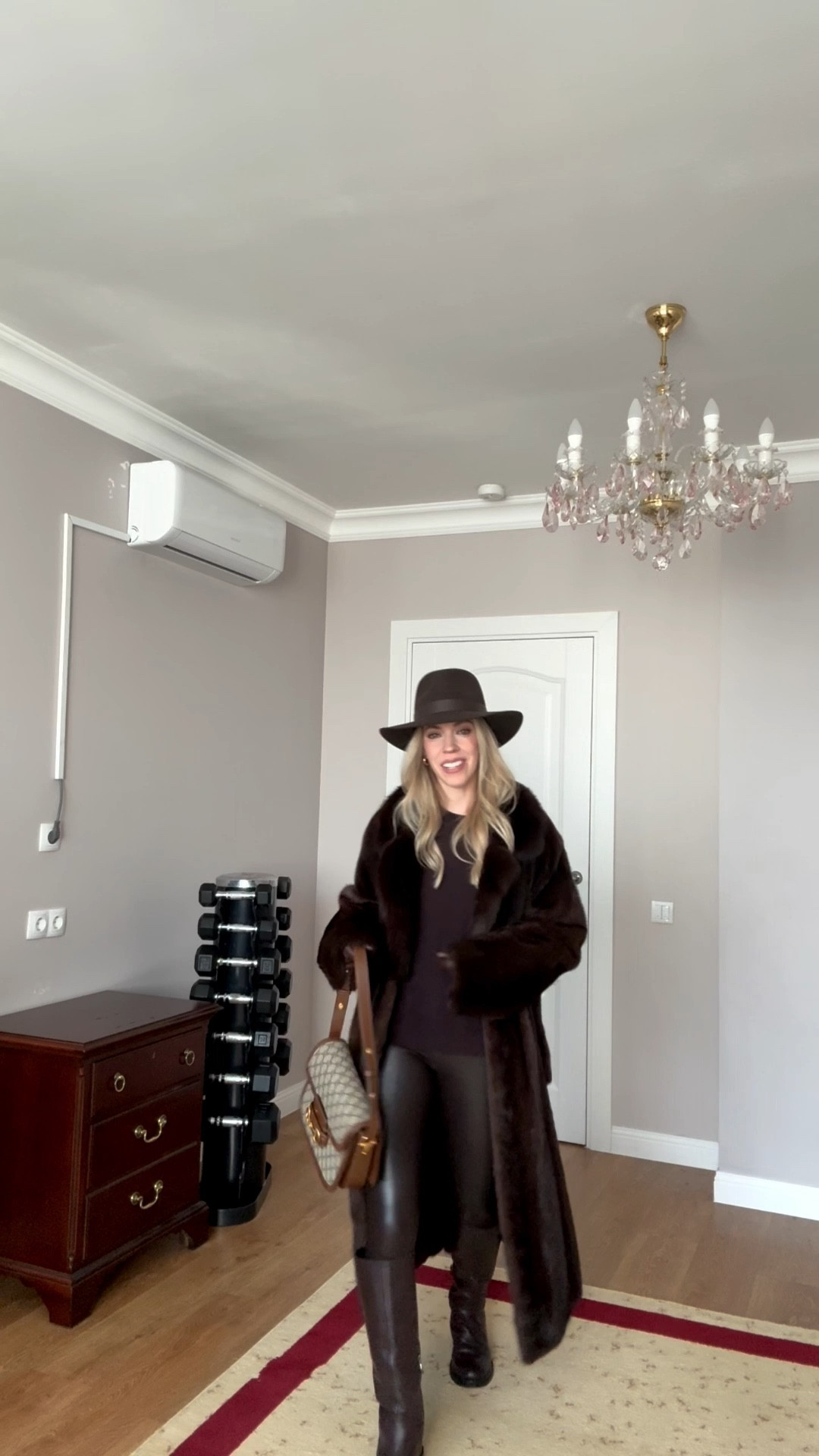 Monochrome brown outfit, dark brown fur coat, dark brown faux leather leggings, brown lug sole riding boots, Gucci bag

#LTKootd #LTKSeasonal #LTKOver40