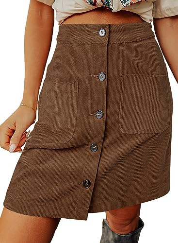 Happy Sailed Womens Mini Skirts Casual Button Down Pockets High Waist Pencil Skirts A-line Short Corduroy Skirt Fall Women Clothes Brown Medium | Amazon (US)