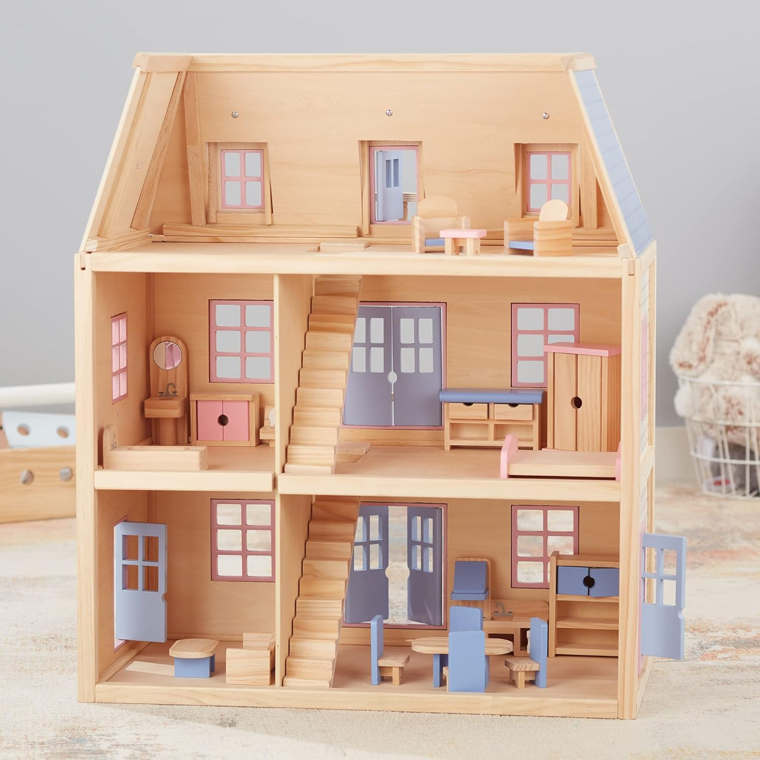 Melissa & Doug Wooden Multi-Level Dollhouse Wooden Multi-Story Pretend Play Dollhouse for Kids | Amazon (US)