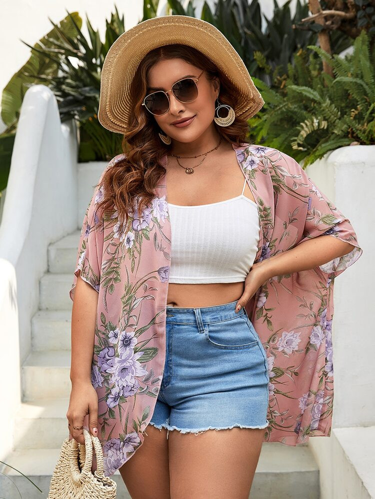 Plus Floral Print Batwing Sleeve Kimono
       
              
              CA$13.25  
        C... | SHEIN