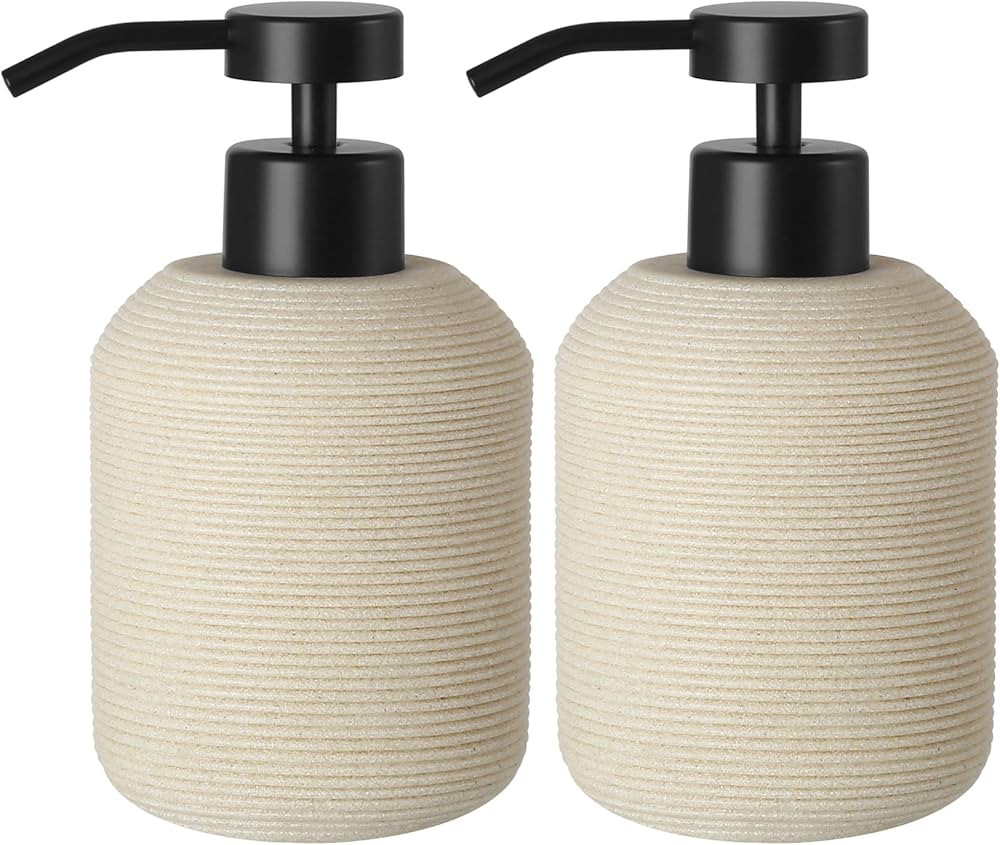 Hand Soap Dispenser, Beige Soap Dispenser for Bathroom 2 Pack, 12 Fl Oz Resin Soap and Lotion Dis... | Amazon (US)