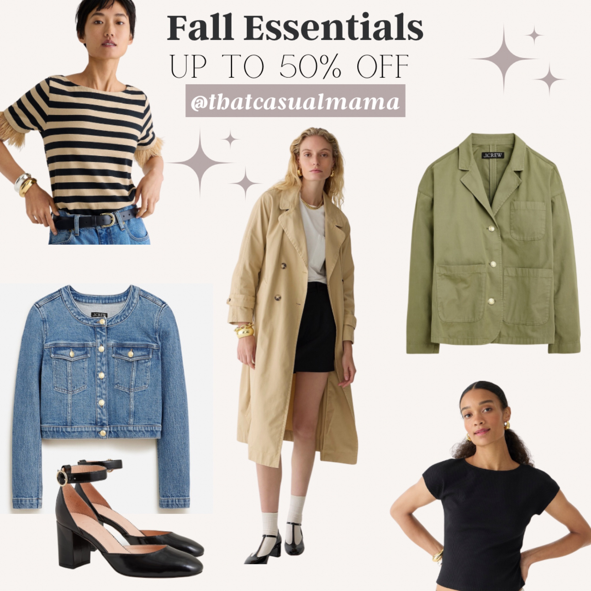 Fall Essentials are up to 50% off. Blazer-jacket in chino, perforated Italian leather belt, Mariner jersey cropped striped boatneck T-shirt with feathers, Vintage rib scoopback T-shirt, Louisa patch-pocket lady jacket in denim, Relaxed heritage trench coat in chino, ankle-strap heels in leather #fallstyle #falloutfits #fallessentials #denimjacket #trenchcoat #teacherstyle #workwear #officestyle #officeoutfit #heels #luxestyle 

#LTKworkwear #LTKSeasonal #LTKover40