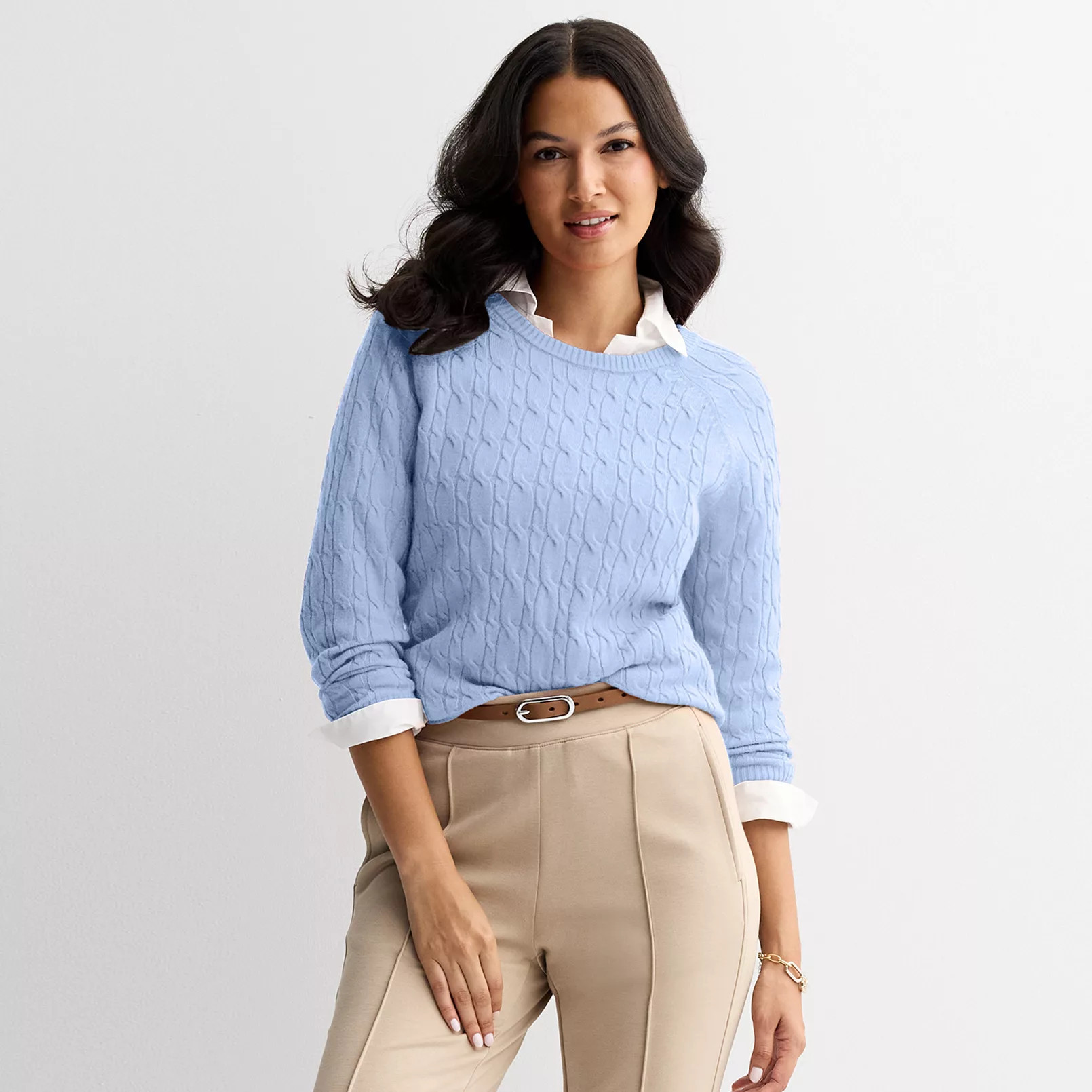 Women's Croft & Barrow® The Extra Soft Cable Crew Neck Sweater | Kohl's