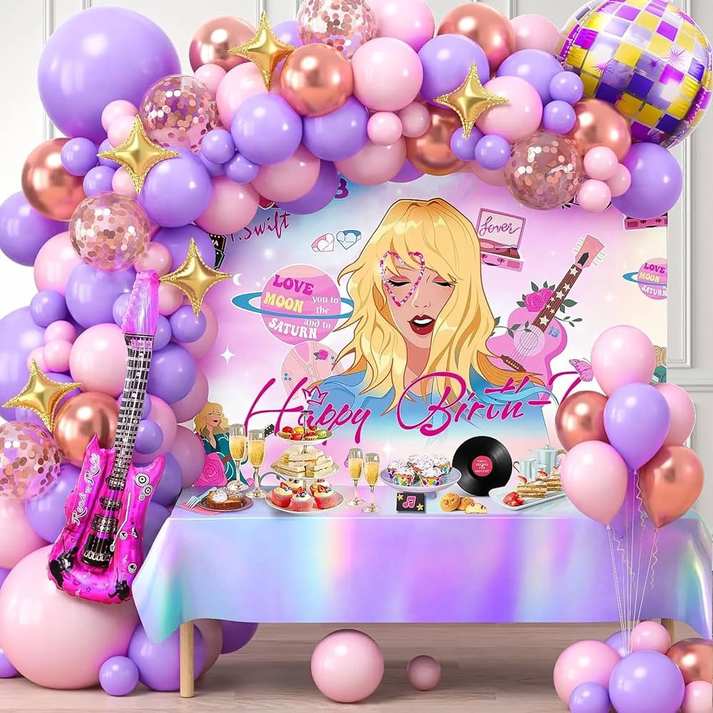 Taylor Birthday Decorations, 111Pcs Balloons Arch Garland Kit, Backdrop, Tablecloth, Latex Balloo... | Amazon (US)