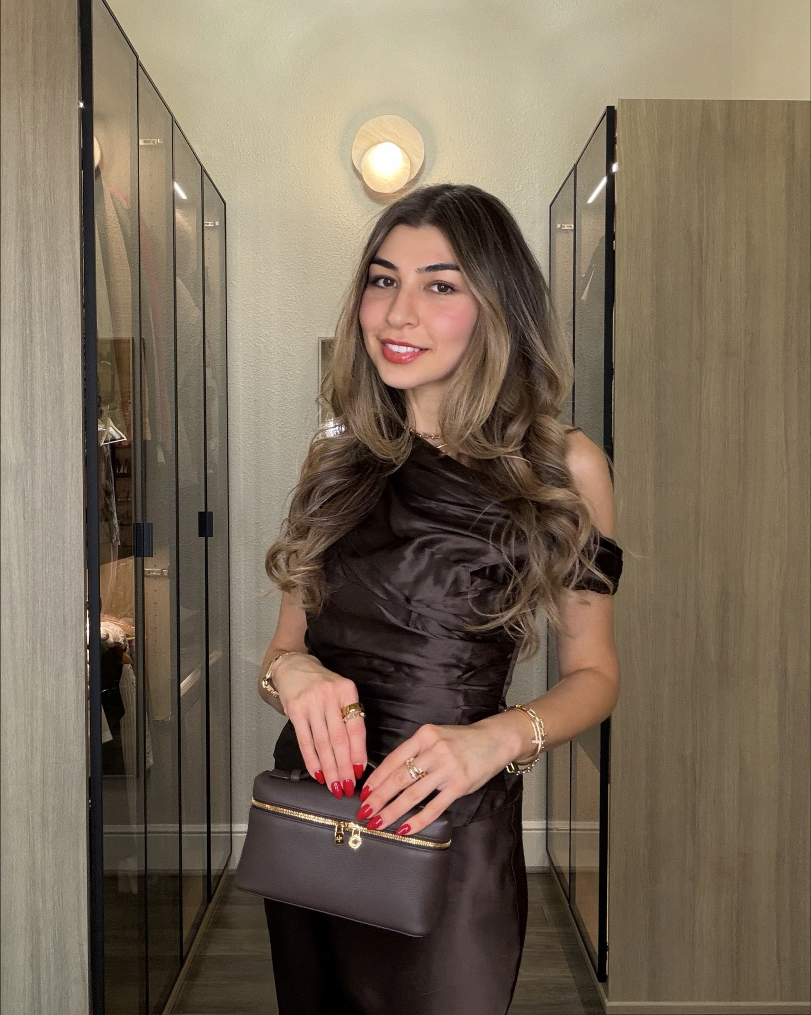 Obsessed with this @Reformation silk top and skirt in rich chocolate shade ( Black Bean)🫘 such a trending chocolate brown outfit with lace trim skirt🥰perfect date night outfit if you are looking for spring outfits 🥰 so romantic and chic!  Dyson curls is an accessory 🙈


#LTKootd #LTKgrwm #LTKSeasonal