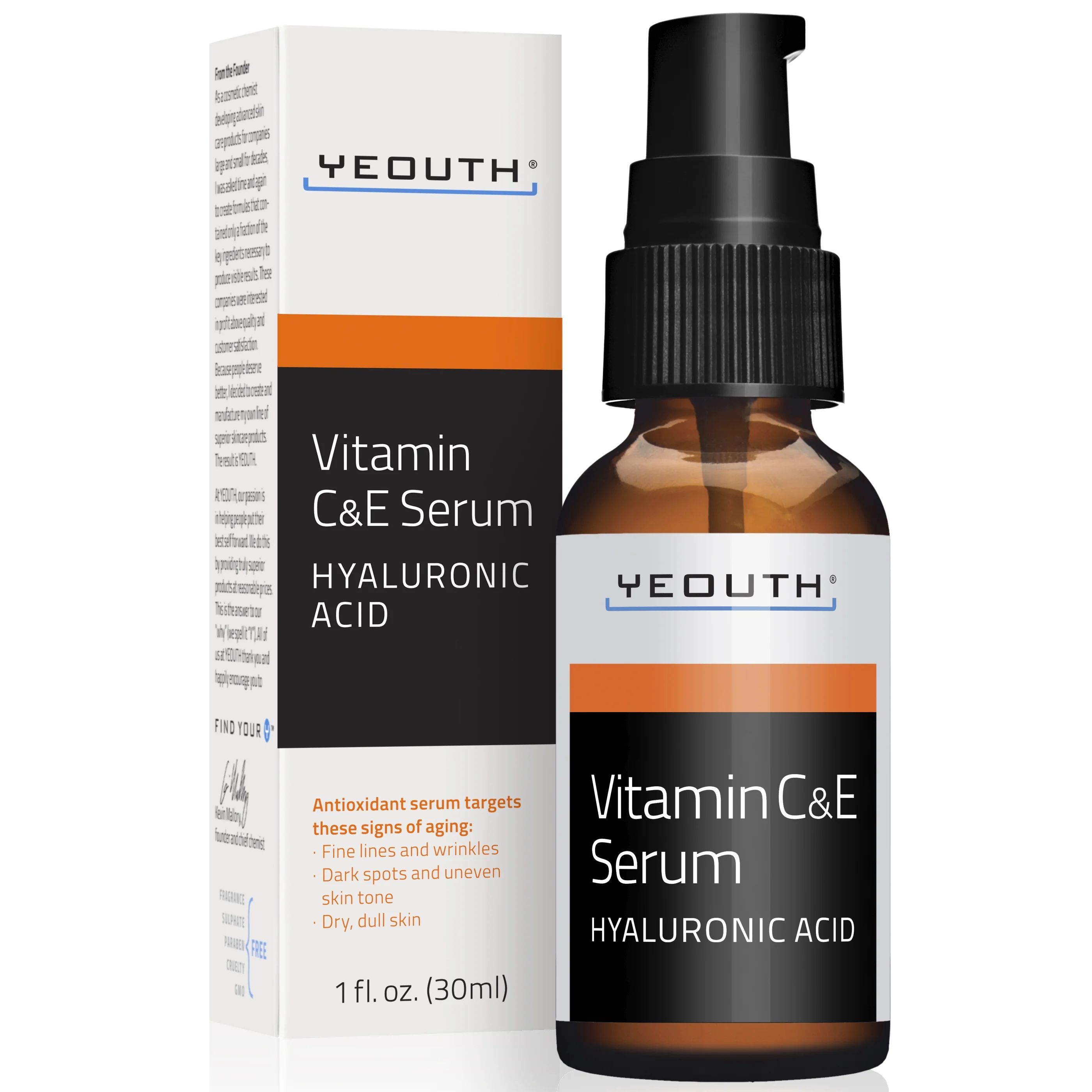 Vitamin C Serum with Vitamin E and Hyaluronic Acid from YEOUTH 1 fl. oz. (30ml) | Walmart (US)