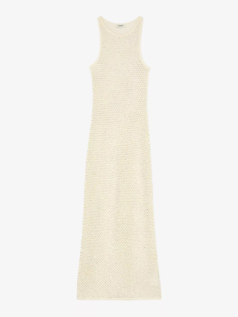 Rhinestone-embellished open-weave knitted maxi dress | Selfridges