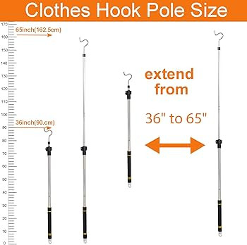 Heavy Duty Closet Hanger Reaching Pole,36" to 65" Clothes Hook Pole Telescoping Pole S Hooks for ... | Amazon (US)