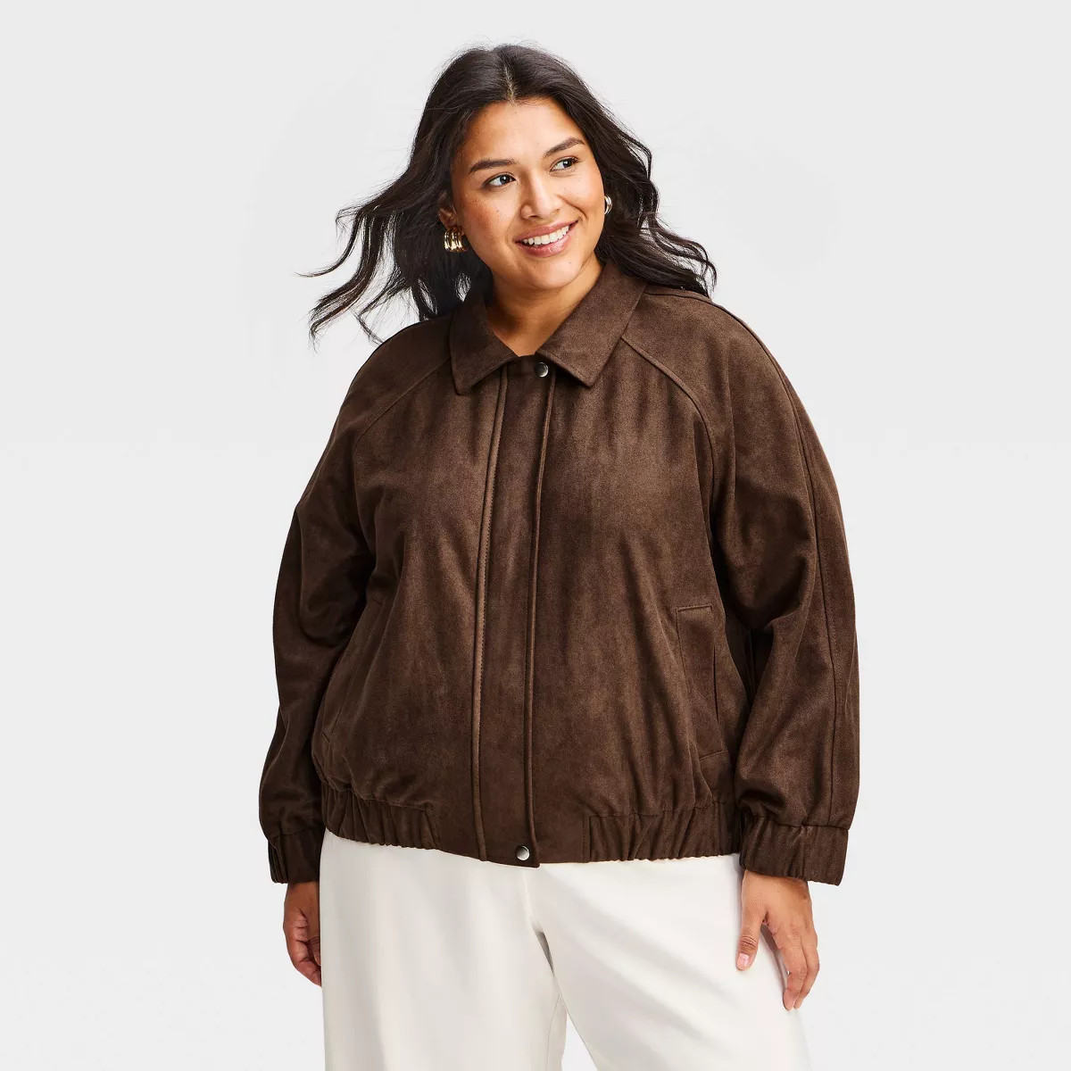 Women's Long Sleeve Zip-Up Suede Jacket - A New Day™ Dark Brown XXL | Target