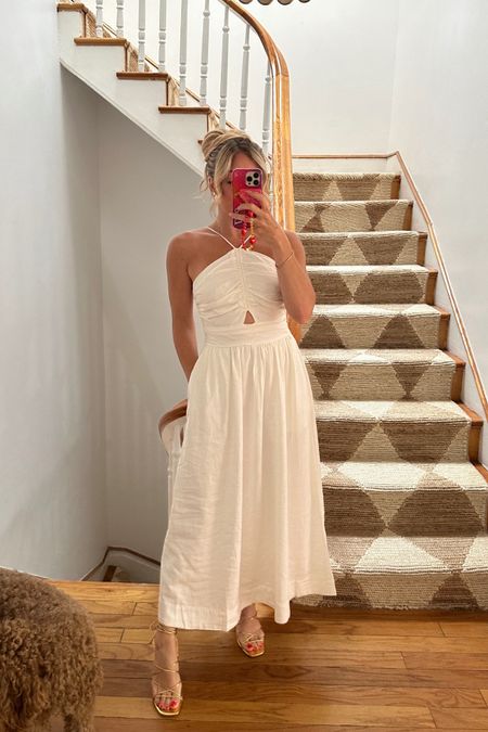 Cutest white dress for summer only $34 gold gladiator sandals $36
Wearing XS in dress fits slightly big

#LTKFindsUnder50 #LTKShoeCrush #LTKSeasonal