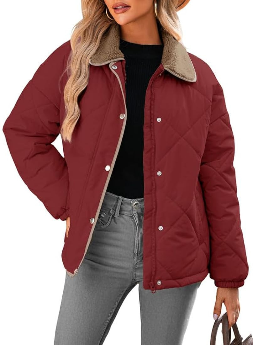 Dokotoo Women's Winter Casual Quilted Jackets Long Sleeve Button Down Puffer Jacket Padded Outerw... | Amazon (US)