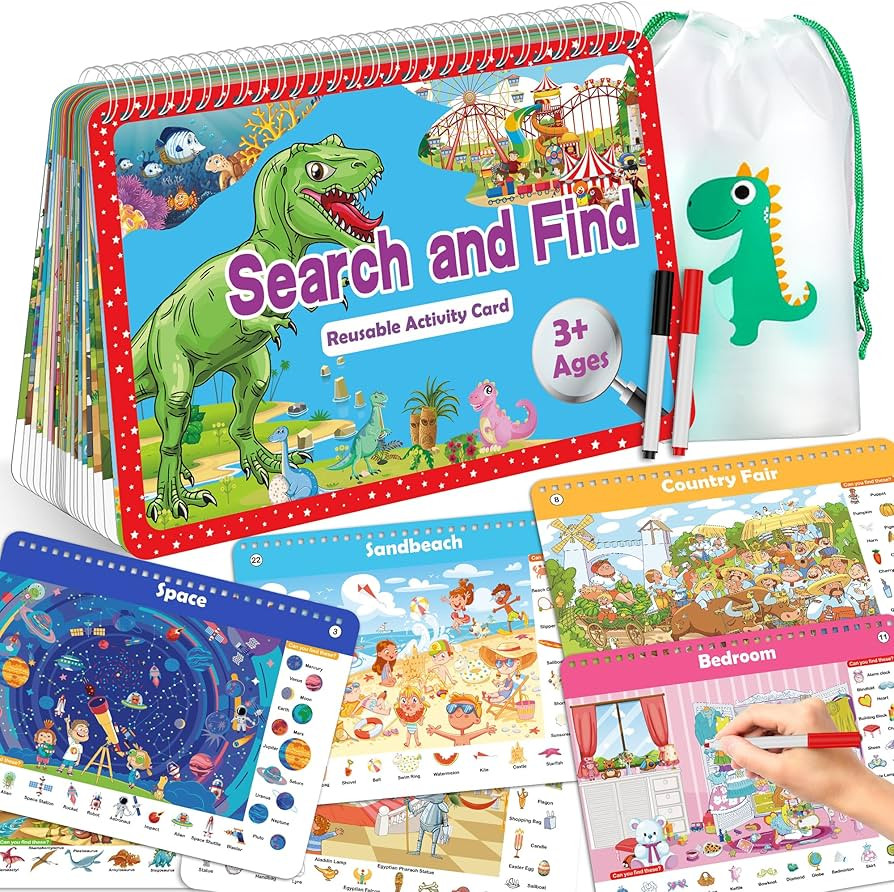 Search and Find Book for Kids Ages 4-6,3-8, Reusable Activity Mats with 2 Dry Erase Markers 24 Th... | Amazon (US)