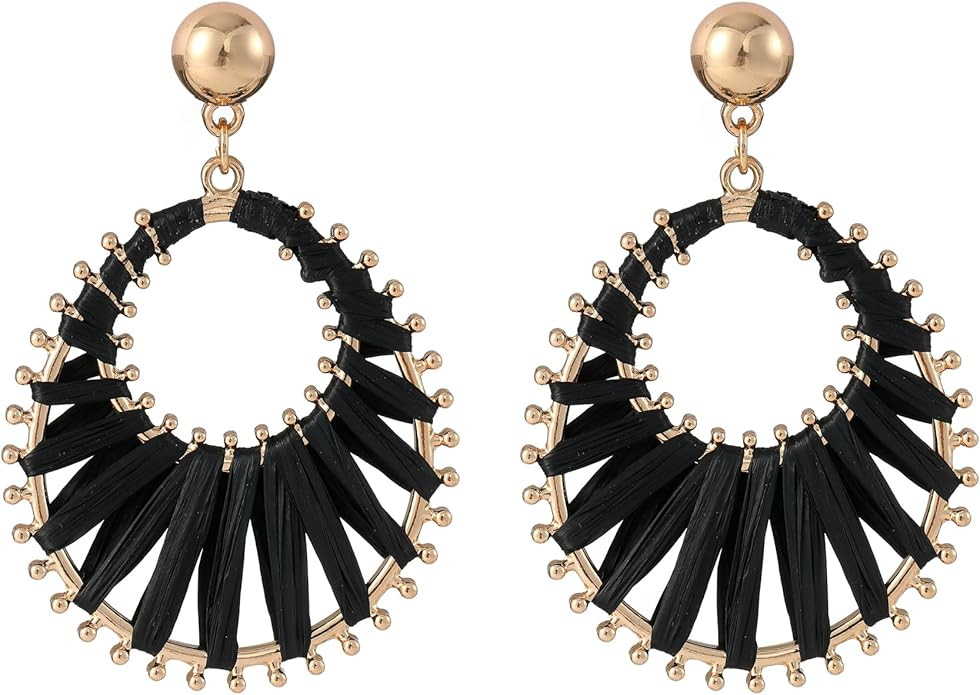 Viva Joya Boho Raffia Teardrop Earrings for Women Teen Girls, Large Statement Drop Dangle Earring... | Amazon (US)