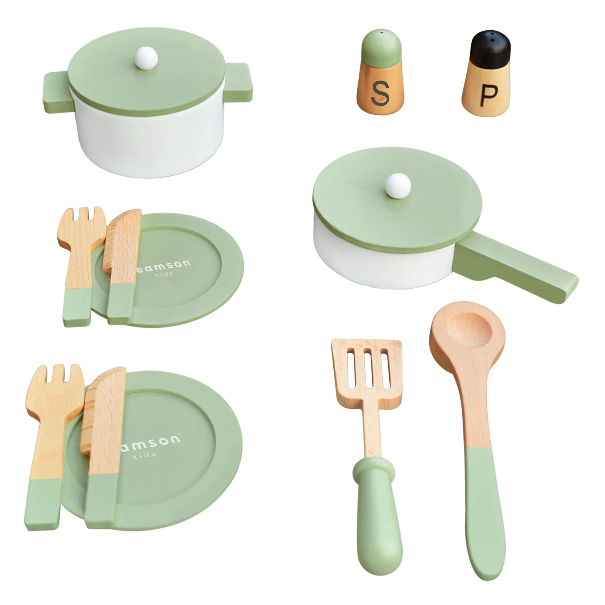 Little Chef Frankfurt Wooden Pretend Play Cookware Set, Green | Walmart (US)