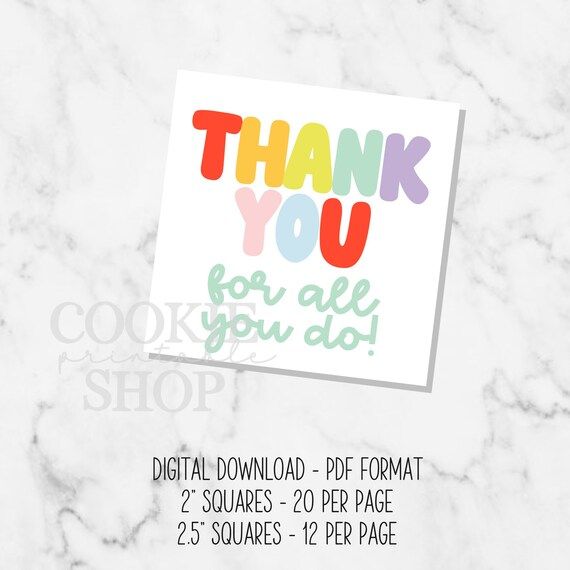 Thank You for All You Do SQUARE TAG Printable Cookie Tag | Etsy | Etsy (US)