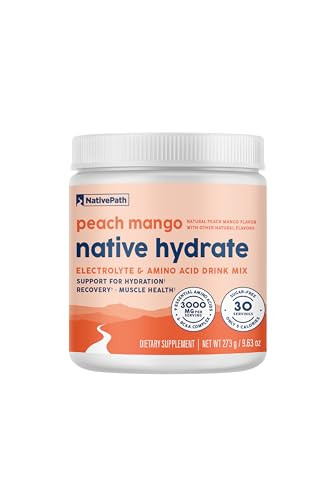 NativePath Native Hydrate, Zero Sugar, Electrolytes Powder with BCAAs, Peach Mango Hydration Powder, Keto & Paleo Friendly, 30 Servings | Amazon (US)