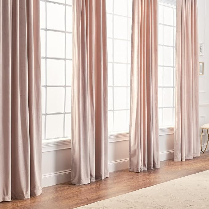 Chanasya Pink Velvet Curtains Panel Set 2 -Piece - Classy Partial Blackout Curtain Room Darkening... | Amazon (US)