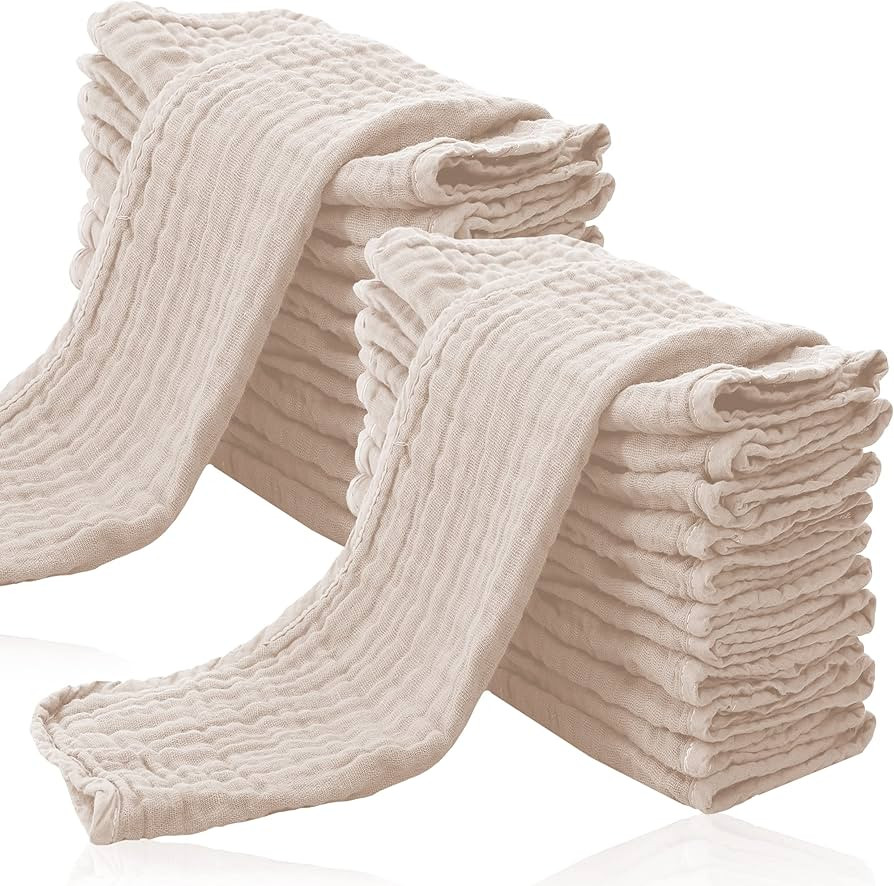 24 Pack Muslin Burp Cloths for Baby - Ultra-Soft 100% Cotton Baby Washcloths - Large 20'' by 10''... | Amazon (US)