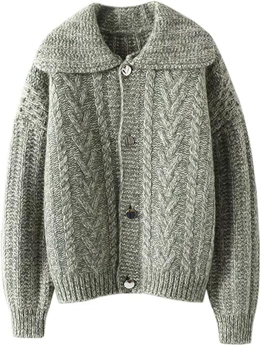 CHARTOU Women Winter Thick Cardigan Lapel Collar Button Down Chunky Knit Coatigan Sweater Jacket | Amazon (US)
