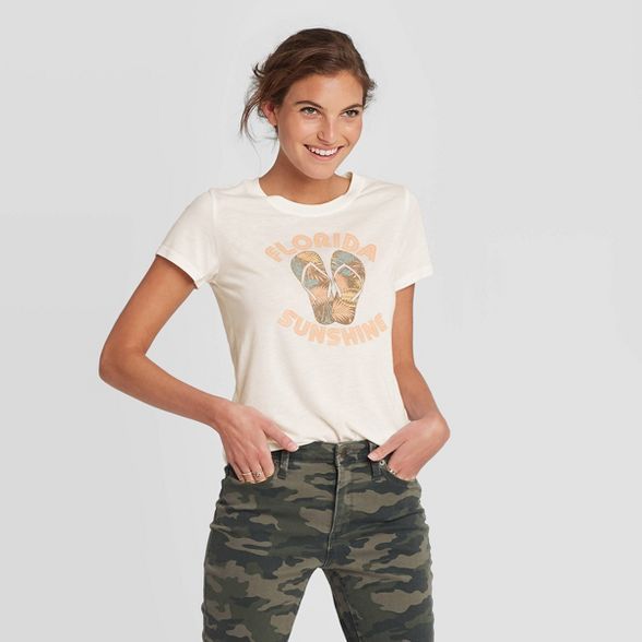 Women's Short Sleeve Florida Sunshine Sandals Graphic T-Shirt - Awake White | Target