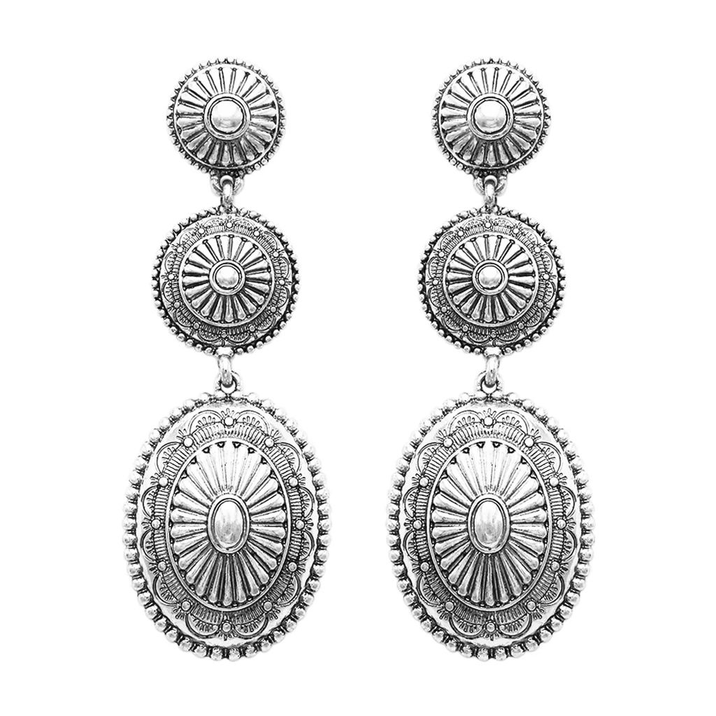 Classic Statement Western Style Triple Concho Long Dangle Earrings, 2.5&quot; | Rosemarie Collections