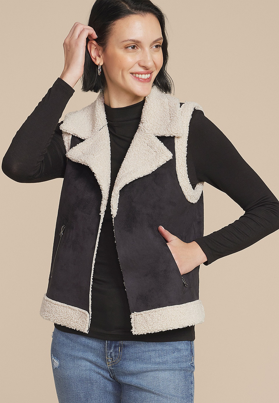 Faux Suede Bonded Shearling Vest | Maurices