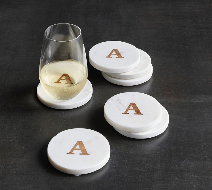 Handmade Alphabet Marble & Wood Coasters - Set of 4 | Pottery Barn (US)