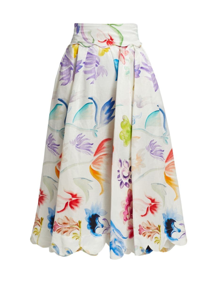 Rosie Assoulin Floral Pleated Linen-Blend Midi-Skirt | Saks Fifth Avenue