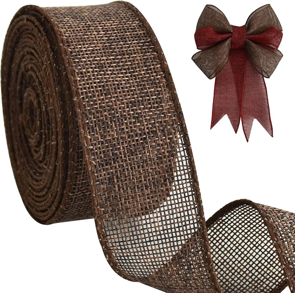 TONIFUL Burlap Wired Ribbon, 1-1/2 Inch Faux Burlap Ribbons, Brown Burlap Ribbon for Christmas, H... | Amazon (US)