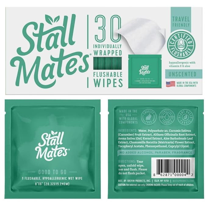 Stall Mates Wipes - Flushable Wipes | Individually Wrapped | Travel Friendly | Unscented with Vit... | Amazon (US)