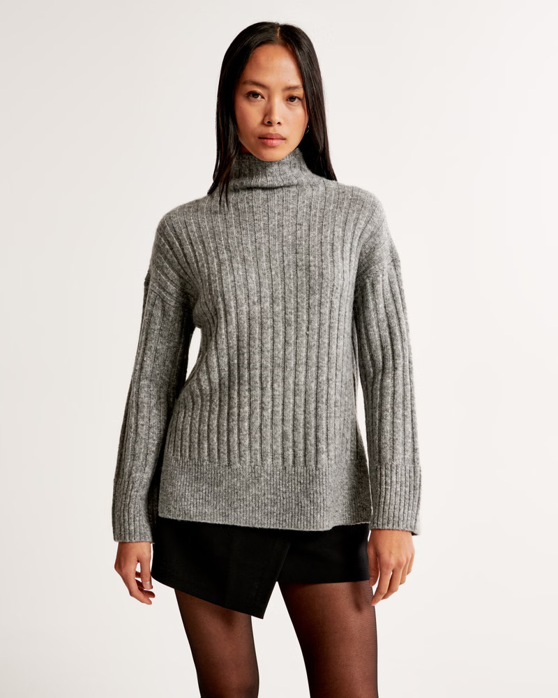 Long-Length Ribbed Funnel Neck Sweater | Abercrombie & Fitch (US)