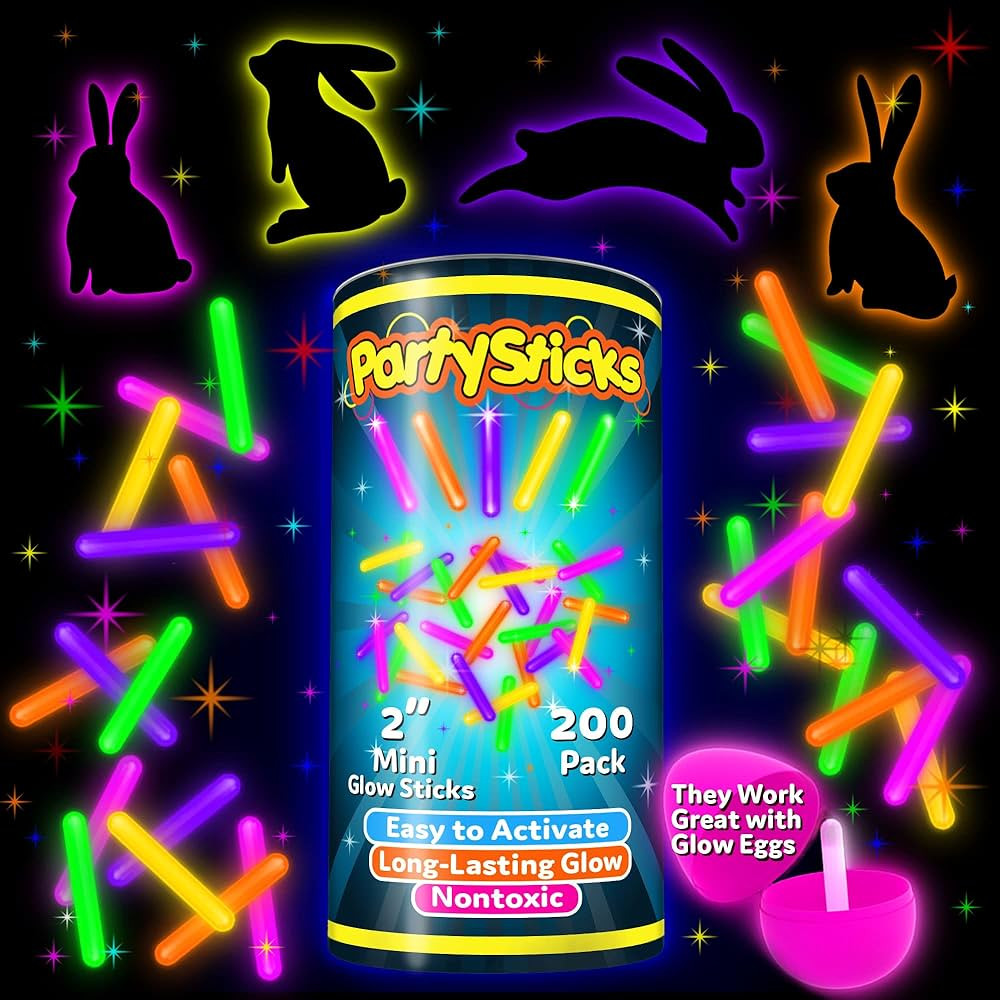 PartySticks Mini 2" Glow Sticks 200 Pack Glow-in-the-Dark Small, for Easter Eggs, 5 Colors, Neon ... | Amazon (US)