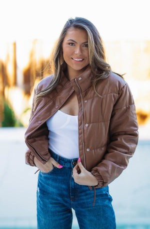 Khloe Vegan Leather Puffer Jacket | Hazel and Olive