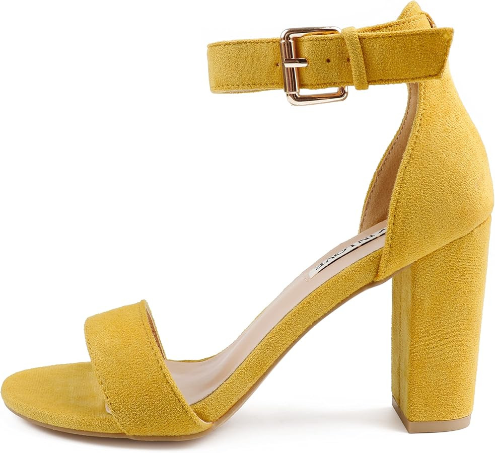 JOY IN LOVE Womens 3.5" Chunky Block High Heels Ankle Strap Heeled Sandals | Amazon (US)