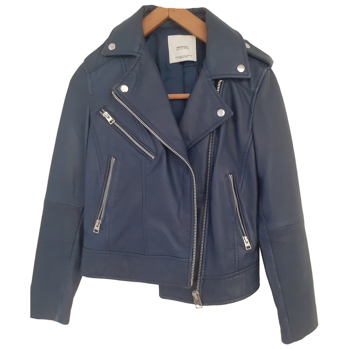 Mango Blue Leather Leather jacket for Women 34 FR | Vestiaire Collective (Global)