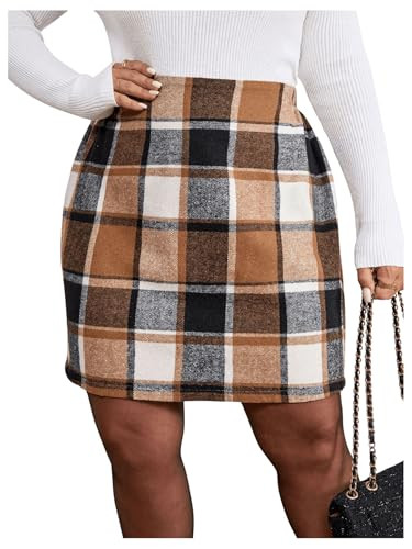MakeMeChic Women's Plus Size Plaid Skirt Elastic High Waisted Pencil Mini Skirts Multicolor Large Plus | Amazon (US)